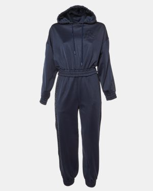 Fendi Navy Blue Jersey Cropped Hoodie & Trousers Set S