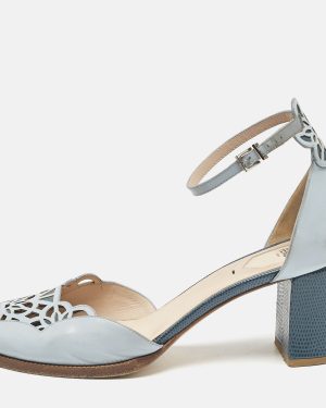 Fendi Two Tone Blue Leather Cut Out Ankle Strap Sandals Size 41