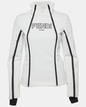 Fendi White Logo Print Jersey Ski Jacket S