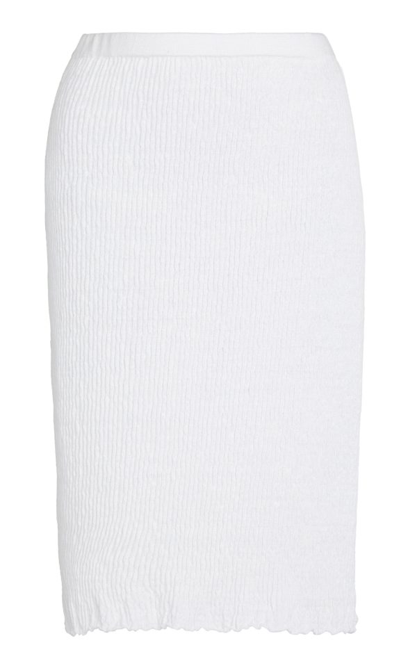 Ferragamo - Crinkled-Knit Linen-Blend Pencil Skirt - White - S - Moda Operandi