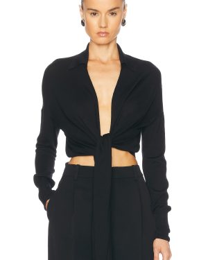 Ferragamo Long Sleeve Wrap Top in Nero - Black. Size L (also in M, XS).
