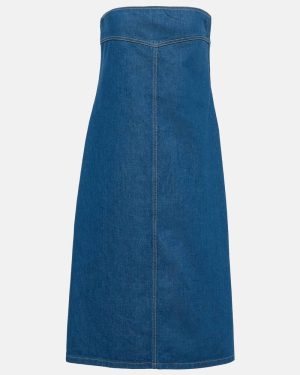 Ferragamo Strapless denim midi dress