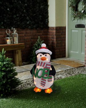 Festive 55cm Battery Operated Lit Penguin With Red Hat 25 Warm White LEDs