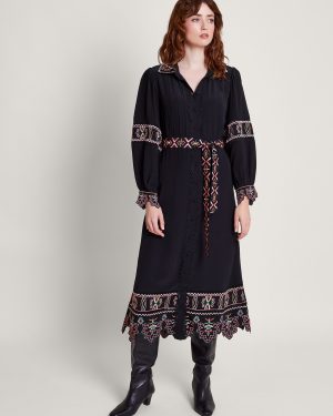 Fifi Embroidered Shirt Dress Black