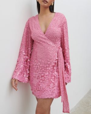 Flamingo Provence Wrap Sequin Dress