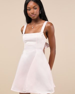 Flawlessly Flirty Blush Pink Satin Tie-Back Skater Mini Dress