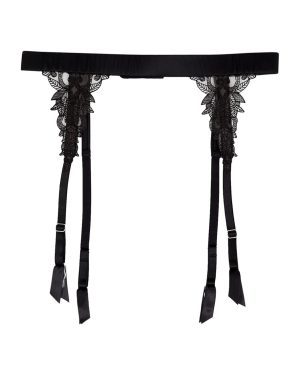 Fleur OF England Onyx Silk-blend Satin Suspender Belt - Black - L