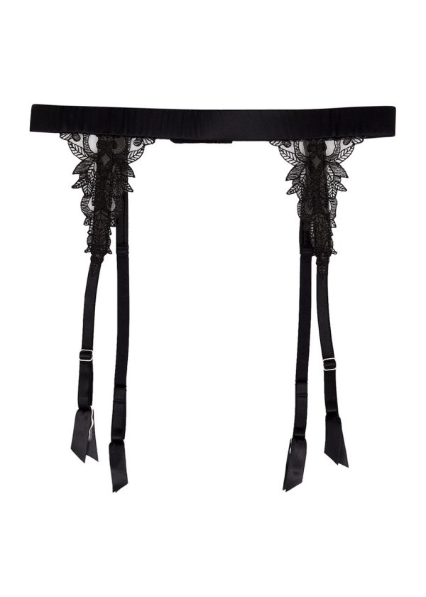 Fleur OF England Onyx Silk-blend Satin Suspender Belt - Black - L