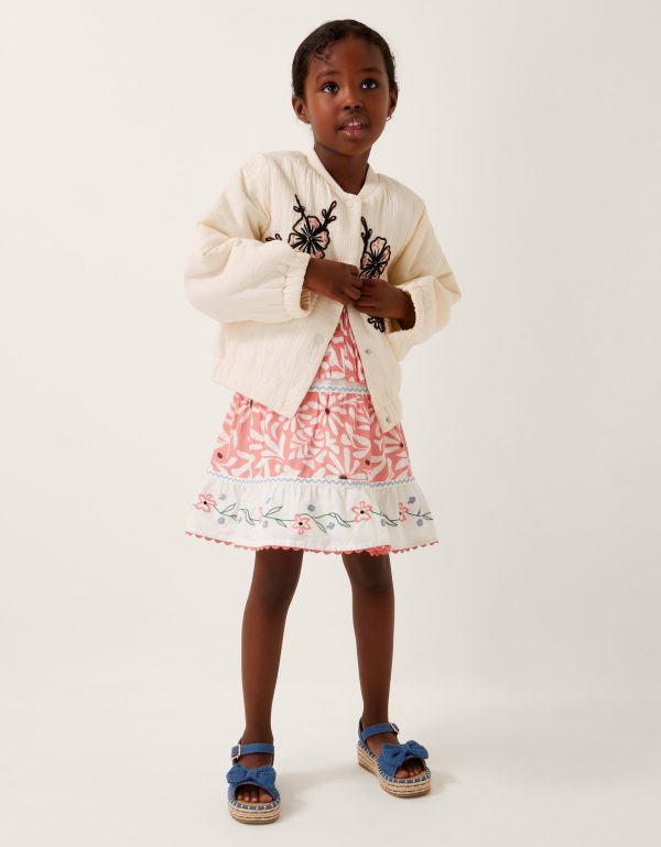 Floral Embroidered Bomber Jacket Ivory