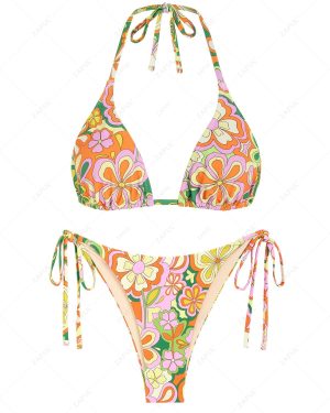 Floral Print Mix and Match Triangle Bikini Set Green