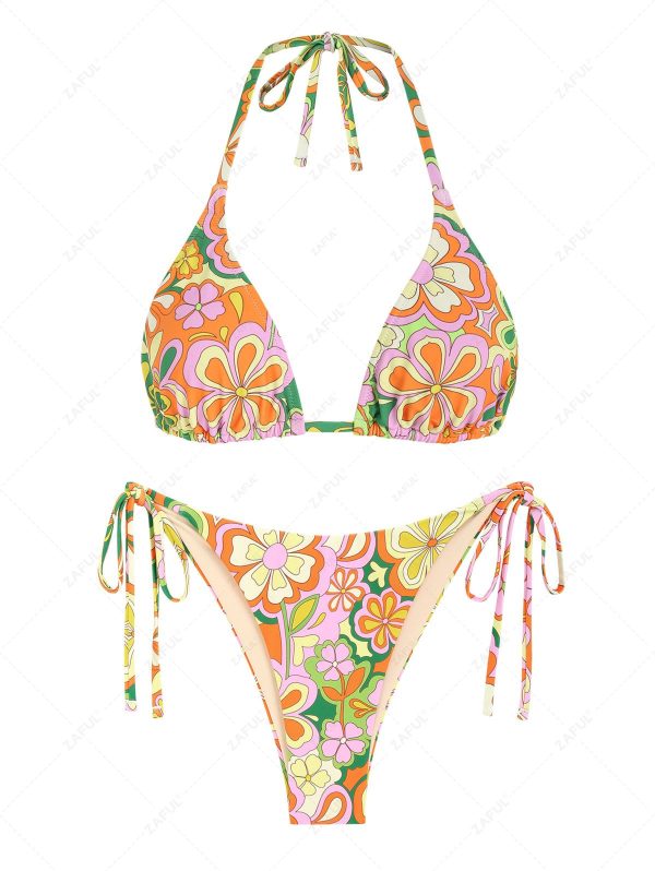 Floral Print Mix and Match Triangle Bikini Set Green