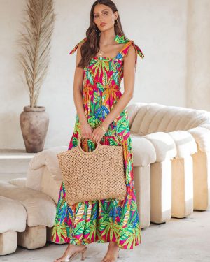 Floral Print Shirred Maxi Slip Dress For Summer 2025