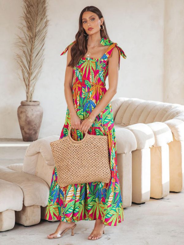Floral Print Shirred Maxi Slip Dress For Summer 2025