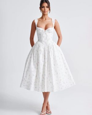 Floral Print Sweetheart Neckline A-line Midi Dress For Summer 2025