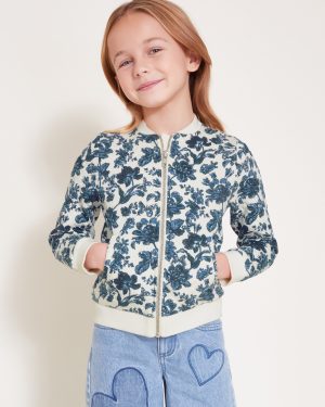 Floral Quilted Bomber Jacket White