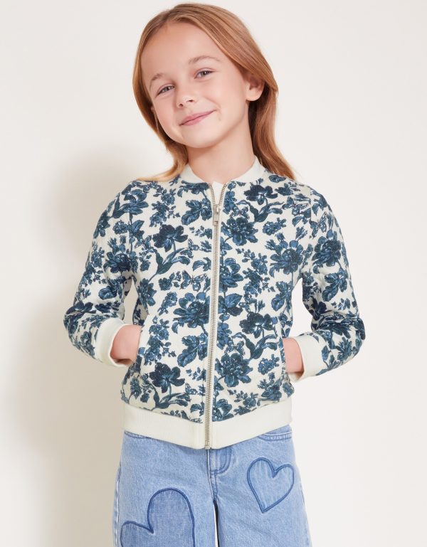 Floral Quilted Bomber Jacket White