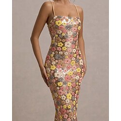 Floral Sequin Mermaid / Trumpet Prom Dresses Elegant Dress Semi Formal Wedding Guest Floor Length Sleeveless Strapless Pink Dress 2025