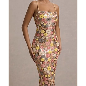 Floral Sequin Mermaid / Trumpet Prom Dresses Elegant Dress Semi Formal Wedding Guest Floor Length Sleeveless Strapless Pink Dress 2025