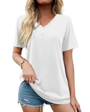 Florboom Long Line T Shirts for Women Casual Loose Fit White 12-14