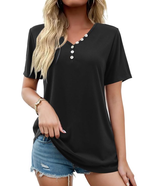 Florboom Womans T Shirt Short Sleeve Tunic Tops Summer V Black 12-14