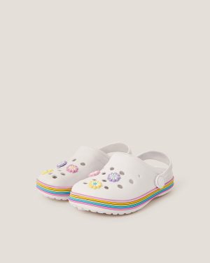 Flower Stripe Clogs Ivory