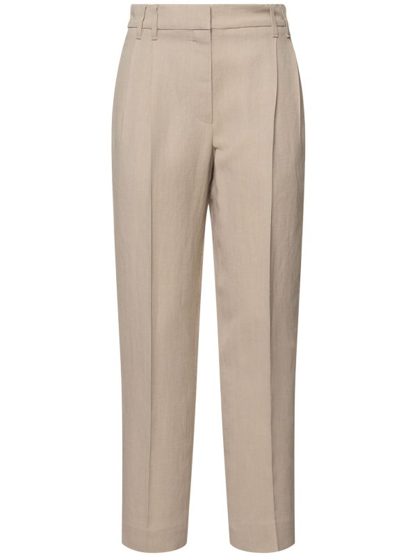 Fluid Linen Blend Twill Cropped Pants