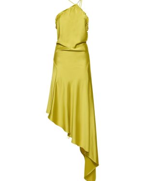Fluid Satin Halter Neck Midi Dress