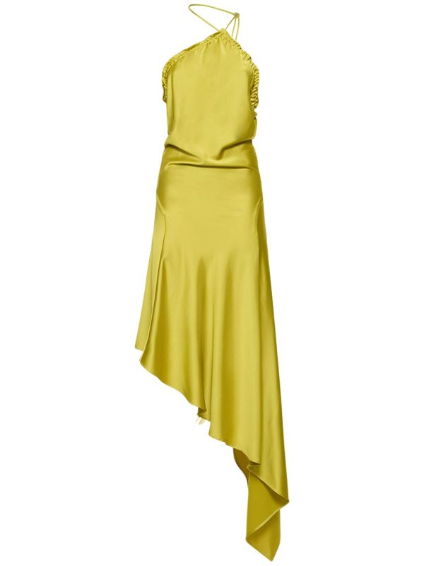 Fluid Satin Halter Neck Midi Dress