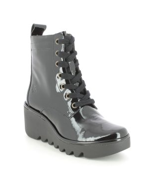 Fly London Biaz Blu Black patent Womens Wedge Boots P501329-000 in a Plain Leather in Size 36