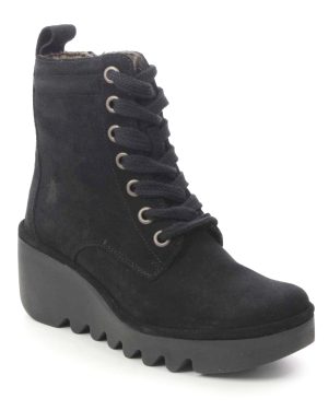 Fly London Biaz Blu Lace Black Suede Womens Wedge Boots P501329-002 in a Plain Suede Leather in Size 40