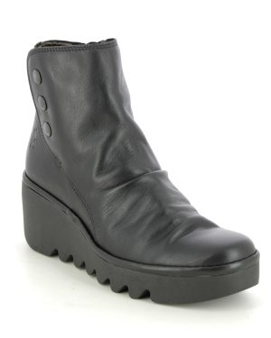 Fly London Brom Blu Black leather Womens Wedge Boots P501344-008 in a Plain Leather in Size 42