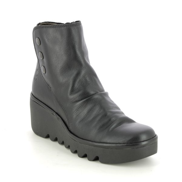 Fly London Brom Blu Black leather Womens Wedge Boots P501344-008 in a Plain Leather in Size 42