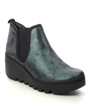 Fly London Byne Blu Dark Green Womens Wedge Boots P501349-018 in a Plain Leather in Size 39