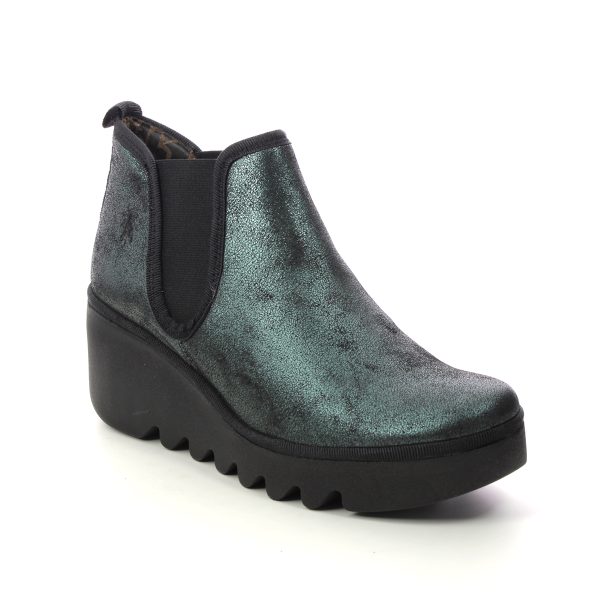 Fly London Byne Blu Dark Green Womens Wedge Boots P501349-018 in a Plain Leather in Size 39