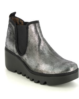 Fly London Byne Blu Silver Glitz Womens Wedge Boots P501349-017 in a Plain Leather in Size 40