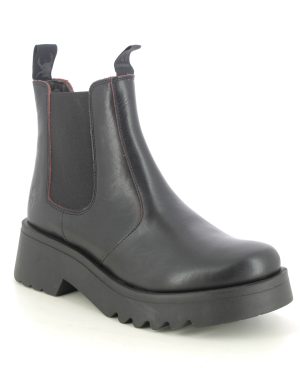 Fly London Medi Midland Black Red Womens Chelsea Boots P144789-015 in a Plain Leather in Size 38