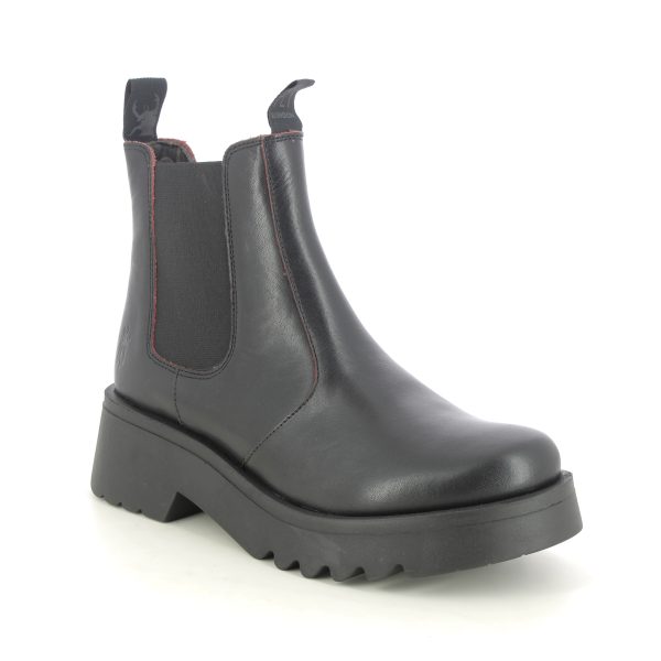 Fly London Medi Midland Black Red Womens Chelsea Boots P144789-015 in a Plain Leather in Size 38