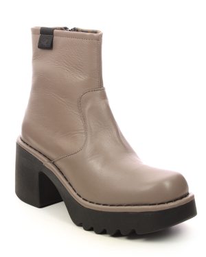 Fly London Moge Milverton Light Taupe Leather Womens Heeled Boots P701250-005 in a Plain Leather in Size 40