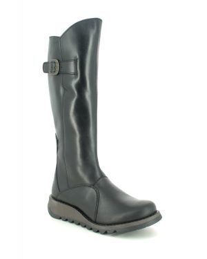 Fly London Mol 2 Black leather Womens knee-high boots P142912-005 in a Plain Leather in Size 38