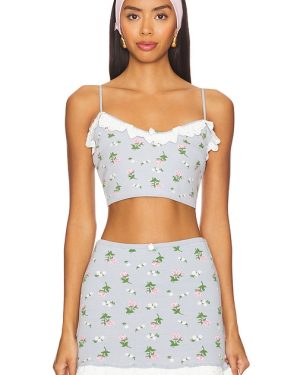 For Love & Lemons Amalia Knit Crop Top in Blue. Size M, S, XS.
