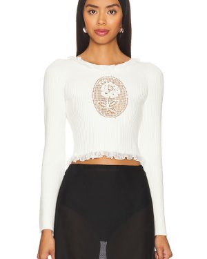 For Love & Lemons Lyon Knit Top in White. Size S.