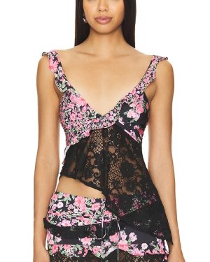 For Love & Lemons Rosalyn Crop Top in Black. Size XL.