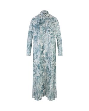 For Restless Sleepers Long Shirt Dress With Monkey Print In Light Blue