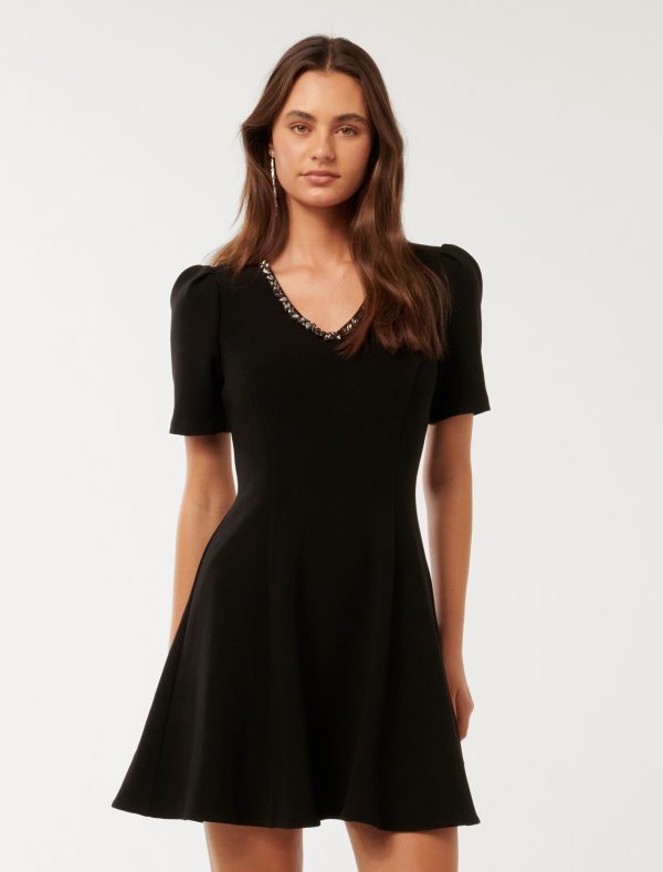 Forever New Women's Alessia Embellished Mini Dress in Black, Size 4 Main/Polyester