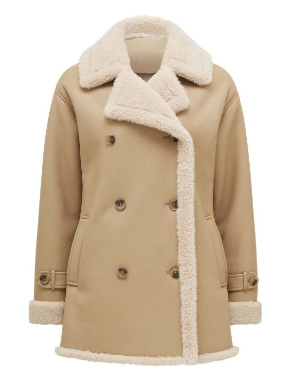 Forever New Women's Alix Vegan Leather Shearling Coat in Light Camel, Size 8 100% Polyester with Polyurethane coating
