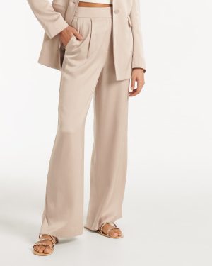 Forever New Women's Alora Satin Wide-Leg Pants in Silver Cloud Suit, Size 10 Polyester/Viscose