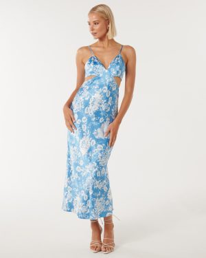 Forever New Women's Angelique Satin Cut-Out Dress in Flockhart Floral, Size 12 Viscose/Polyester