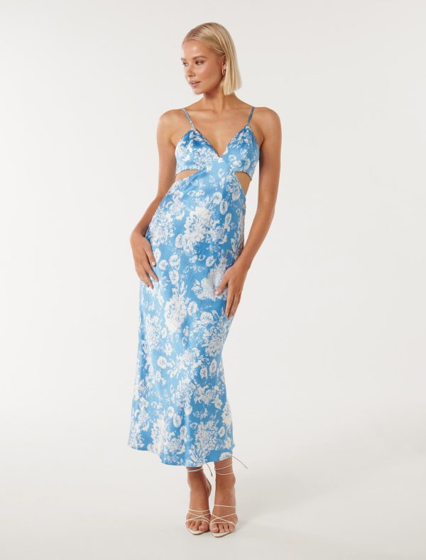 Forever New Women's Angelique Satin Cut-Out Dress in Flockhart Floral, Size 12 Viscose/Polyester