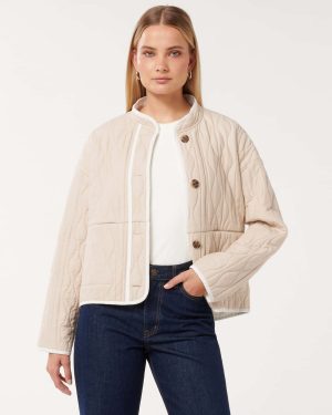 Forever New Women's Astrid Quilted Jacket in Camel, Size 14 100% Cotton