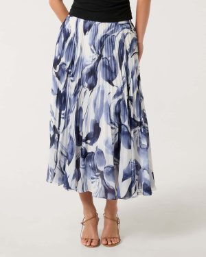 Forever New Women's Aurora Pleated Skirt in Navy Hobson Floral, Size 16 Main/Polyester